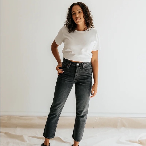 Agolde Denim - AGOLDE Black Riley Cropped Jeans